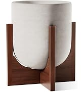 LE TAUCI 12 Inch Plant Pot with Acacia Wood Stand, Ceramic Large Planters for Indoor Plants, Indo...