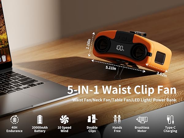 20000mAh waist clip fan