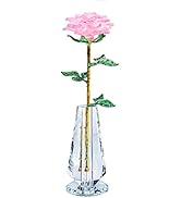 Romantic Crystal Forever Carnation Rose Figurine, Golden Long Stem Flowers in Gift Box with Glass...
