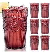 Ciaell 12 Pack Romantic Plastic Water Glasses - 14 Oz Burgundy Vintage Drinking Glasses, Embossed...