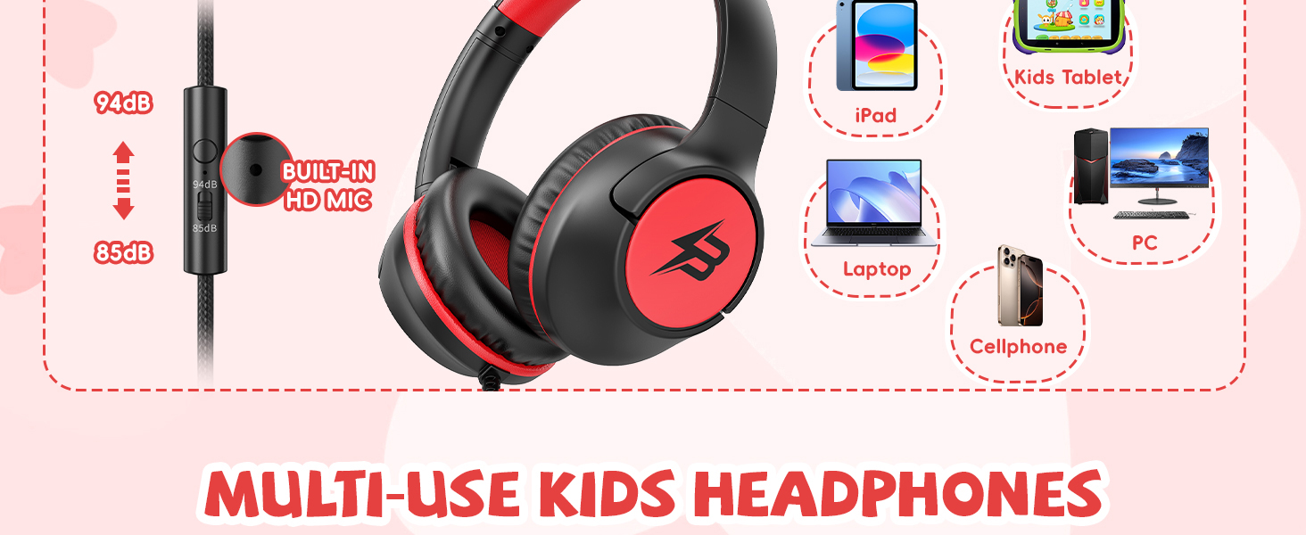usb c headphones kids wired