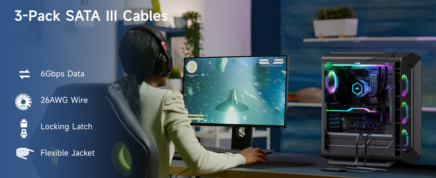 Cable Matters 3-pack 6gbps right angle sata cable for ssds, hdds, and optical drives