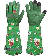 DLY Gardening Gloves for Women - Long Thorn Proof Rose Pruning Garden Gloves, Cowhide Leather Gau...