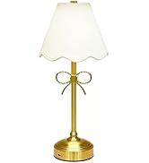 Cordless Bow Table Lamp,Coquette Aesthetic Small Lamp,Cute Desk Lamp with Fabric Shade,Touch Lamp...