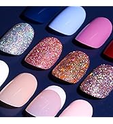 Teenitor Short Press on Nails, Round Fake Nails, Glossy Glue on Nails,288pcs Glitters Press on Nails