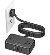 HOPOW Flat Plug Extension Cord, 6 Ft Ultra Thin Power Strip, 4 AC Wide Spaced outlets and 4 USB (...