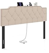 Giantex Headboard with Charging Station, Queen/Full Size Rivet Tufted Upholstered Head Board w/2 ...