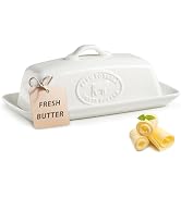 YHOJOY Cow Butter Dish, Ceramic Butter Dish with Lid for Countertop, White Butter Tray with Handl...