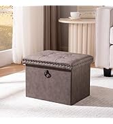 oakvivo 16x12x12 Inches Folding Cube Storage Ottoman, Small Leather Foot Rest Stool with Button T...
