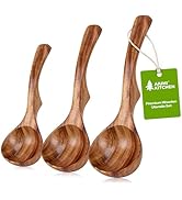 AIUHI Wooden Ladle Spoon Set, 3Size Teak Wood Ladle Spoon, Wooden Soup Spoon for Cooking, Non-Sti...