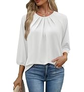 WIHOLL 3/4 Length Sleeve Womens Tops Pleated Front Crew Neck Blouses Dressy Casual Business Casua...