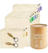 purifyou Premium Organic Cotton Produce Bags - (Set of 9) 2x Large, 5x Medium, 2x Small Reusable ...