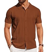 COOFANDY Mens Knit Shirt Short Sleeve Button Down Shirts Casual Summer Beach Vintage Polo Shirts