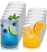 Hobnail Drinking Glasses Set of 12, 12 Oz Highball Glasses and 10 Oz Cocktail Glasses, Vintage Ki...