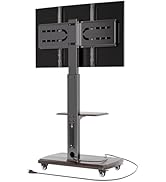 OUKMIC Rolling TV Stand with Power Outlet, Moveable TV Cart with Shelf for 32 to 80 inch TVs up t...