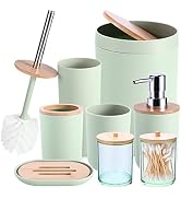 iMucci 8Pcs Pastel Green Bathroom Accessories Set - with Trash Can Toothbrush Holder Soap Dispens...