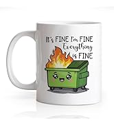 Gkodw It's Fine Everything is Fine Funny 11oz Double-Sided Green Ceramic Mug, Dumpster Fire Coffe...