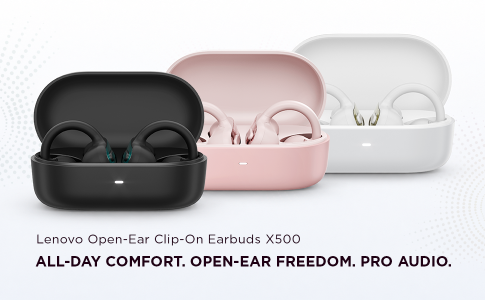 Lenovo Open-Ear Clip-on Earbuds X500 - All-day comfort. Open-ear freedom. Pro audio.