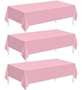 Childom 3 Pack Plastic Tablecloths for Rectangle Tables 54" x 108" Pink Disposable Table Cloths f...