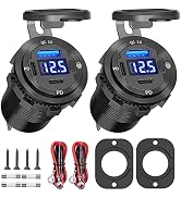 Ouffun USB C Car Charger Socket 12V USB Outlet 2 Pack: Aluminum Metal 78W Dual PD 30W and 18W QC3...
