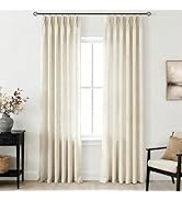 Beige Triple Pleated Linen Curtains 84 inch Long 2 Panels Set for Living Room Country Rustic Farm...