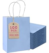 Bakepacker 100 Pcs Light Blue Mini Paper Gift Bags with Handles 6"x4.5"x2.5" Party Favor Bags Mul...
