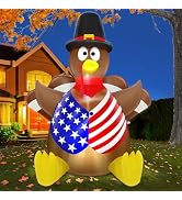 TURNMEON 5 Ft Patriotic Turkey Inflatables with American Flag Vest LED Lights Thanksgiving Inflat...