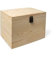 VIKOS Products 10x7x7-Inch Unfinished Wooden Box with Hinged Lid & Front Clasp for DIY Art Projec...