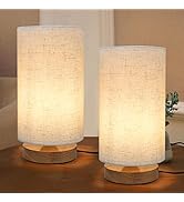 Table Lamps for Bedrooms Set of 2, Minimalist Bedside Lamps Set of 2 with Round Fabric Linen Shad...
