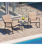 Shintenchi Outdoor 3 Piece Rocking Bistro Set, Wicker Patio Outdoor Furniture Porch Chairs Conver...