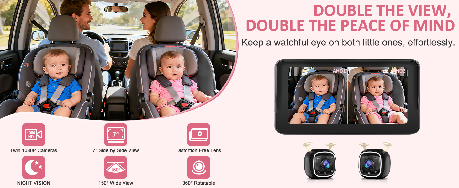 Baby Car Camera with 7'' Monitor, USB Powered Rear Facing Seat Camera