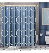 AmazerBath Shower Curtain Blue, Geometric Cloth Shower Curtain Sets with 12 Shower Curtain Hooks,...