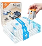 Travel Vacuum Storage Bags with Compact Cordless Pump, 15-Pack Space Saver Vacuum Seal Bags for C...