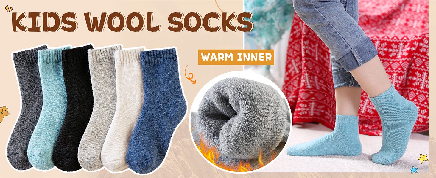 Kids Merino Wool Socks Boys Girls Hiking Boot Winter Thermal Warm Cozy Soft Toddler Thick Crew Socks
