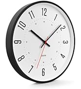 Driini Modern Mid Century Analog Wall Clock (12") – Large, Easy to Read Numbers; Black Metal Fram...