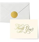 Designer Greetings Bulk Blank Thank You Cards for Any Occasion, Gold Foil Embossed Script (50 Foi...