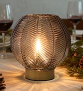 LUSHARBOR Battery Operated Lamp with Timer, Small Glass Table Lamp, Decorative Cordless Battery P...