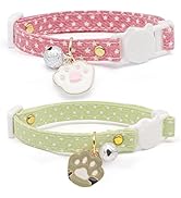 2 Pack Cotton Breakaway Cat Collar with Bell,Pink & Green Cat Paw Pendant Cute Cat Collar Kitten ...