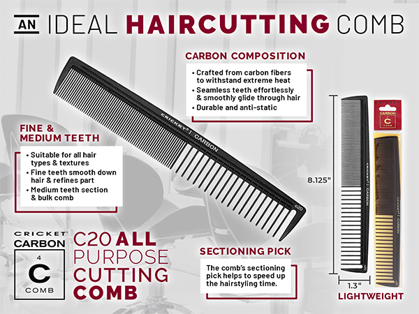 An Ideal Haircutting Comb Cricket C20 Has Fine and Medium Teeth and Carbon Composition