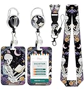 Cosmisun ID Badge Holder with Lanyard - Halloween Skeleton Badge Holder with Retractable Badge Re...