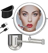MIROAMZ 8" Rechargeable Wall Mounted Makeup Mirror, Lighted Double Sided 1X 10X Magnifying Bathro...