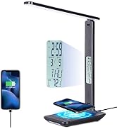10W LED Desk Lamp with Wireless Charger,Touch Control Desk Light with USB Charging Port,Stepless ...