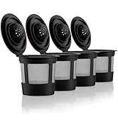 4 Black Reusable K Cups for Keurig Coffee Makers - BPA Free Refillable Kcups Coffee Filters for 1...