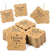 SallyFashion Thank You Tags, 150PCS Brown Kraft Gift Tags with 150PCS Free Natural Jute Twines Br...