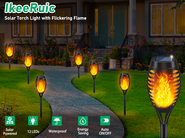 Solar Torch Lights Outdoor Flickering Flame
