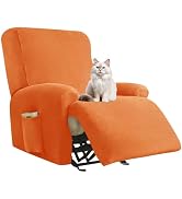 Deisy Dee 4-Piece, 1 Seat Recliner Cover, Soft Velvet Recliner Chair Covers- Stay-in-Place Slipco...
