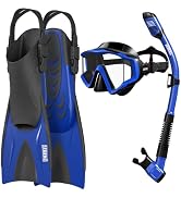 Aegend Snorkeling Gear for Adults Men Women: Anti-Fog Panoramic Mask Set, Adjustable Fins & Dry T...