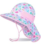 Girls Sun Hat for Kids UV Protection Unicorn Summer Hat Beach Play Hats Wide Brim Neck Flap for G...