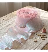 IDONGCAI 5" Iridescent Organza Ruffle Trim, Pleated Ribbon for Crafts,Pink | 3 Yards Relaxed (Exp...