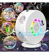 Bubble Machine for Kids Toddlers,Automatic Bubble Blower with LED Light Rechargeable, 90° 360° Au...